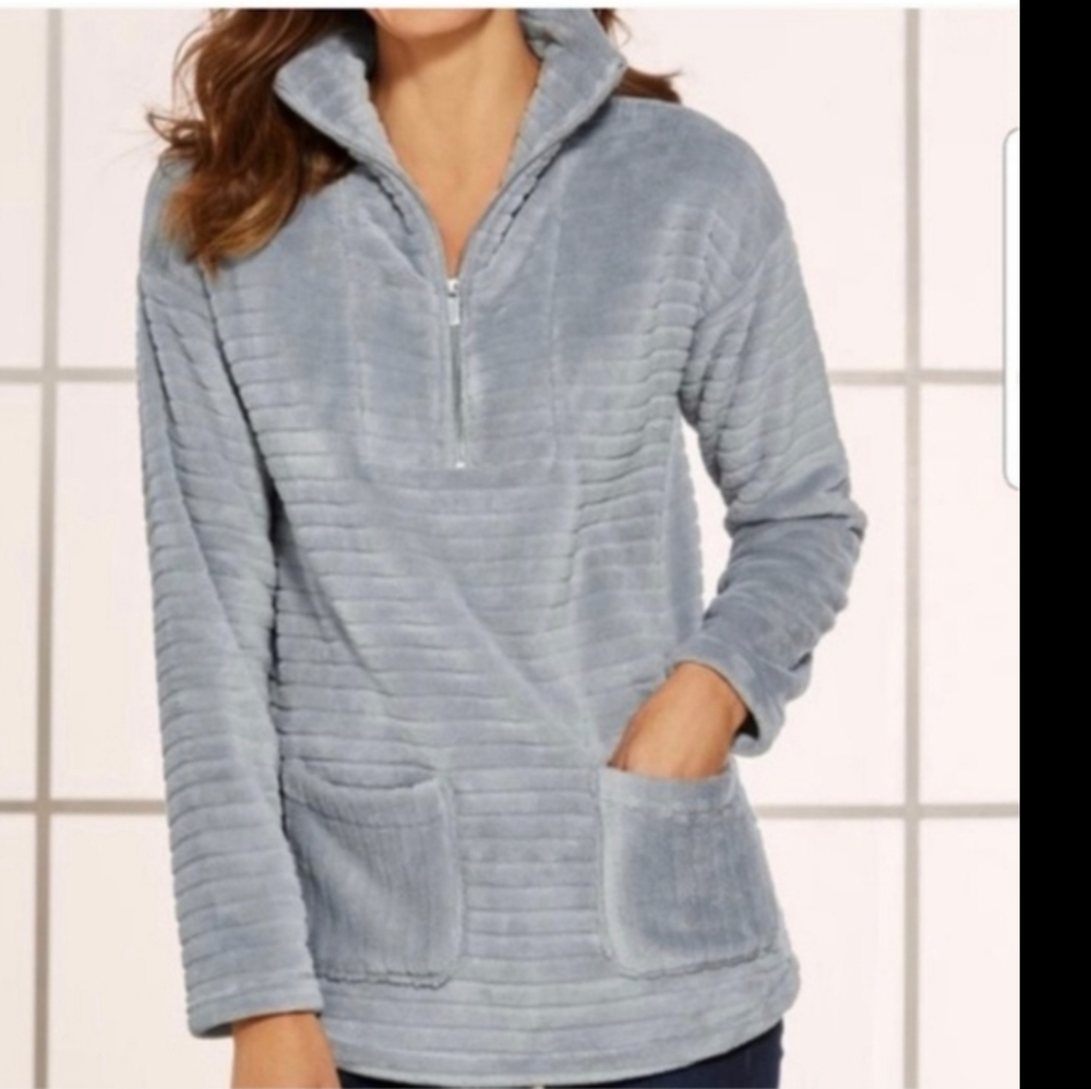 Soft Surroudings Soft Fleece Ribbed Pullover Sweater Size S - Picture 1 of 6